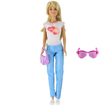 Anlily Lutka Duga Plava Kosa Torbica Naočale Bijela Bluza 2