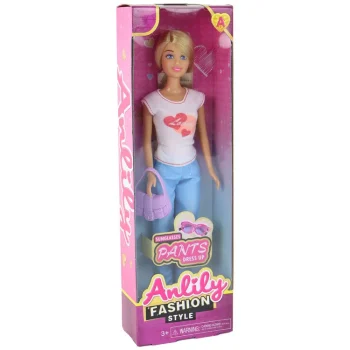 Anlily Lutka Duga Plava Kosa Torbica Naočale Bijela Bluza 4