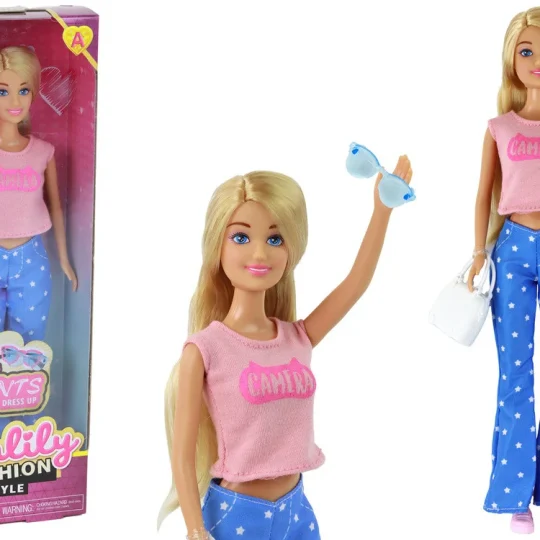Anlily Lutka Duga Plava Kosa Torbica Naočale Ružičasta Bluza 1
