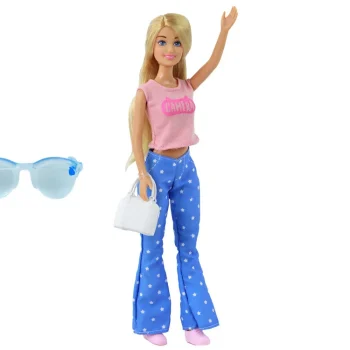 Anlily Lutka Duga Plava Kosa Torbica Naočale Ružičasta Bluza 3