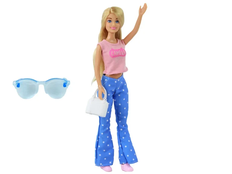 Anlily Lutka Duga Plava Kosa Torbica Naočale Ružičasta Bluza 3