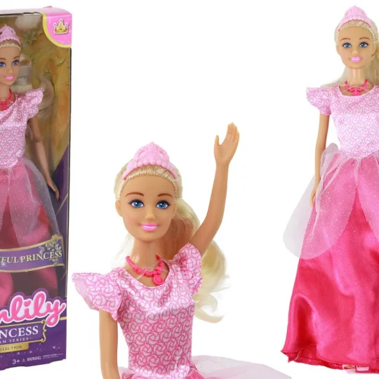 Anlily Lutka Princeza Duga Plava Kosa Tijara Ružičasta Haljina 1