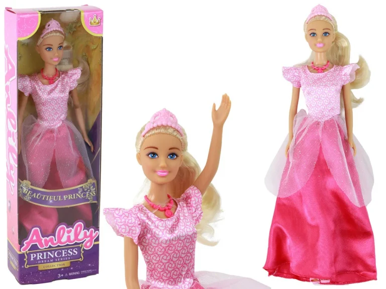 Anlily Lutka Princeza Duga Plava Kosa Tijara Ružičasta Haljina 1