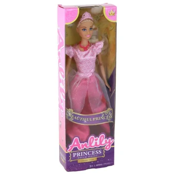 Anlily Lutka Princeza Duga Plava Kosa Tijara Ružičasta Haljina 4