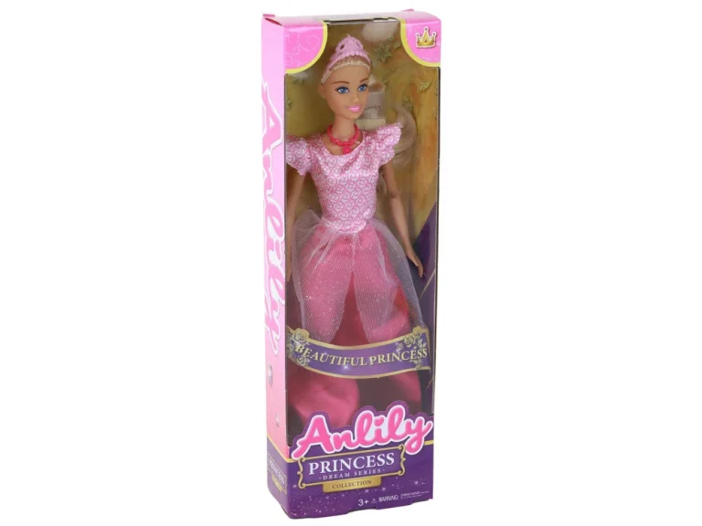 Anlily Lutka Princeza Duga Plava Kosa Tijara Ružičasta Haljina 4