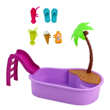 Anlily Lutka U Bazenu S Toboganom I Priborom Za Plažu S Palmom 4