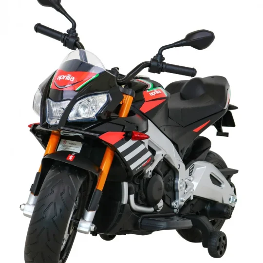 Aprilia Tuono V4 Dječji Motocikl Na Baterije Crni + Mp3 Ploča + Pomoćni Kotači + Spori Start, Crna Motor Na Akumulator 1