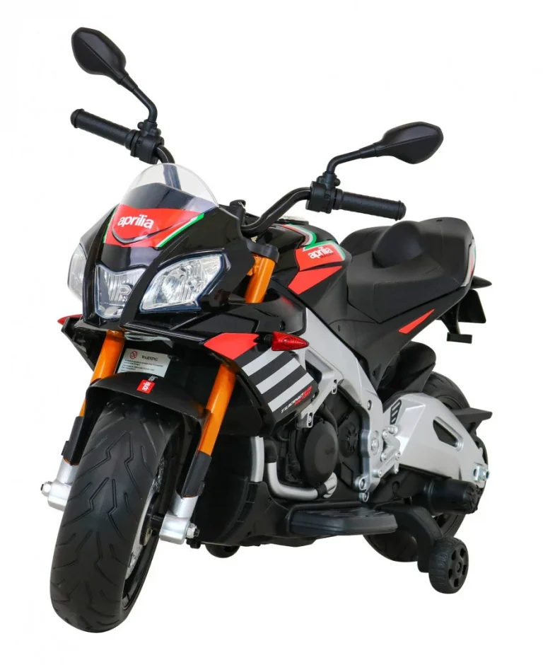 Aprilia Tuono V4 Dječji Motocikl Na Baterije Crni + Mp3 Ploča + Pomoćni Kotači + Spori Start, Crna Motor Na Akumulator 1