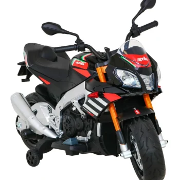 Aprilia Tuono V4 Dječji Motocikl Na Baterije Crni + Mp3 Ploča + Pomoćni Kotači + Spori Start, Crna Motor Na Akumulator 10