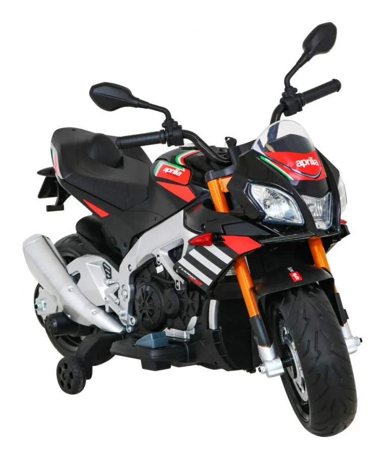 Aprilia Tuono V4 Dječji Motocikl Na Baterije Crni + Mp3 Ploča + Pomoćni Kotači + Spori Start, Crna Motor Na Akumulator 10