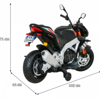 Aprilia Tuono V4 Dječji Motocikl Na Baterije Crni + Mp3 Ploča + Pomoćni Kotači + Spori Start, Crna Motor Na Akumulator 2