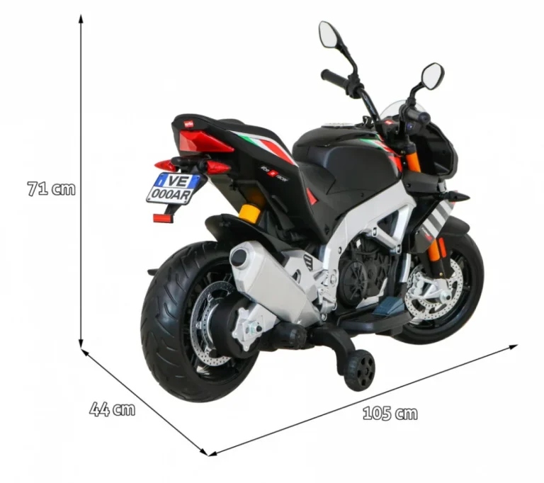 Aprilia Tuono V4 Dječji Motocikl Na Baterije Crni + Mp3 Ploča + Pomoćni Kotači + Spori Start, Crna Motor Na Akumulator 2