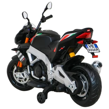 Aprilia Tuono V4 Dječji Motocikl Na Baterije Crni + Mp3 Ploča + Pomoćni Kotači + Spori Start, Crna Motor Na Akumulator 5