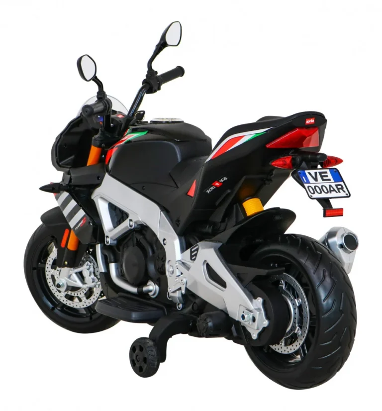 Aprilia Tuono V4 Dječji Motocikl Na Baterije Crni + Mp3 Ploča + Pomoćni Kotači + Spori Start, Crna Motor Na Akumulator 5