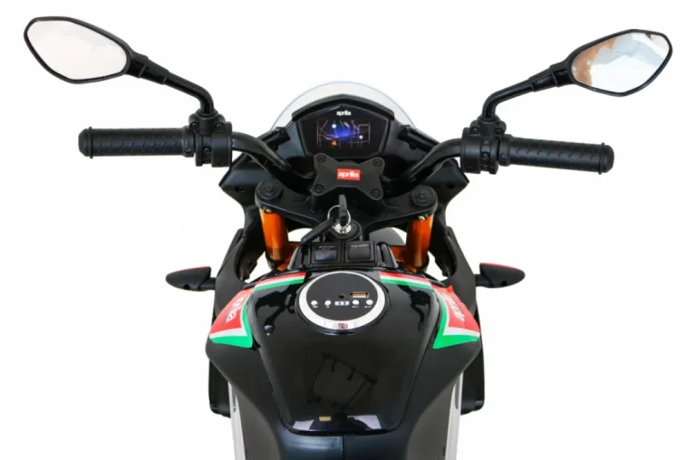 Aprilia Tuono V4 Dječji Motocikl Na Baterije Crni + Mp3 Ploča + Pomoćni Kotači + Spori Start, Crna Motor Na Akumulator 8