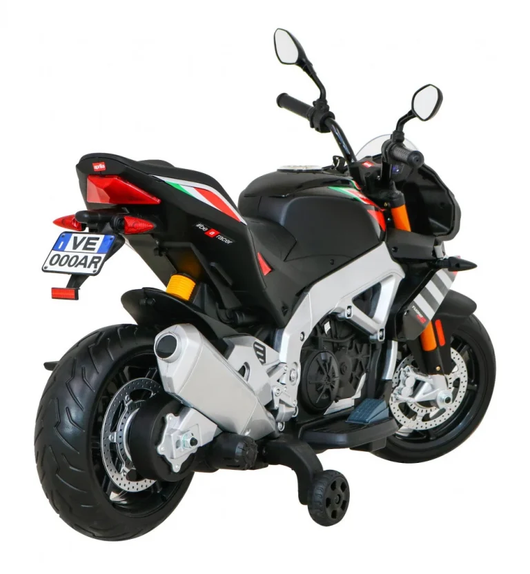 Aprilia Tuono V4 Dječji Motocikl Na Baterije Crni + Mp3 Ploča + Pomoćni Kotači + Spori Start, Crna Motor Na Akumulator 9