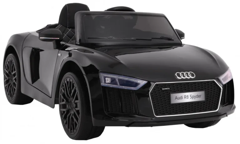 Audi R8 Spyder Na Baterije, Crna Boja + Daljinski Upravljač + Eva + Spori Start + Mp3 Radio + Led 7