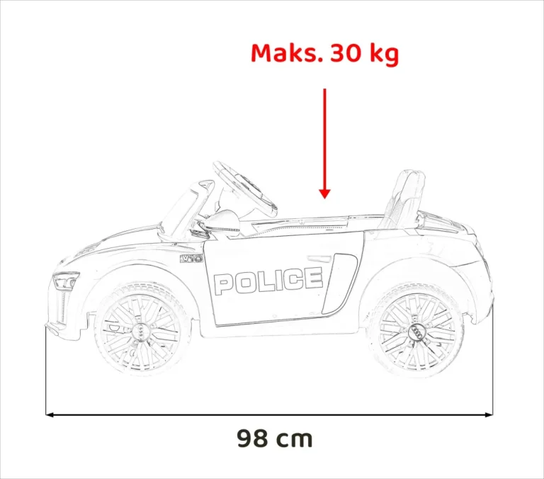 Audi R8 Policijski Automobil Na Akumulator Za Djecu + Daljinski Upravljač + Eva + Spori Start, Crna 6
