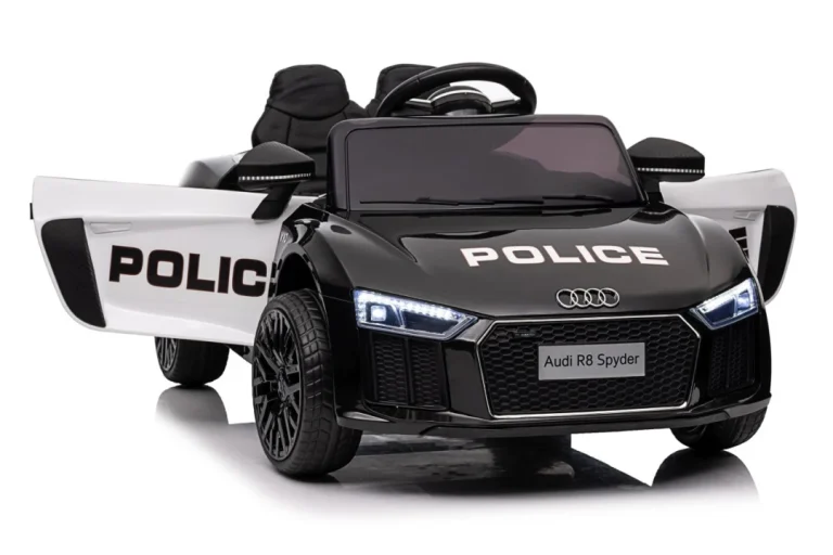 Audi R8 Policijski Automobil Na Akumulator Za Djecu + Daljinski Upravljač + Eva + Spori Start, Crna 80