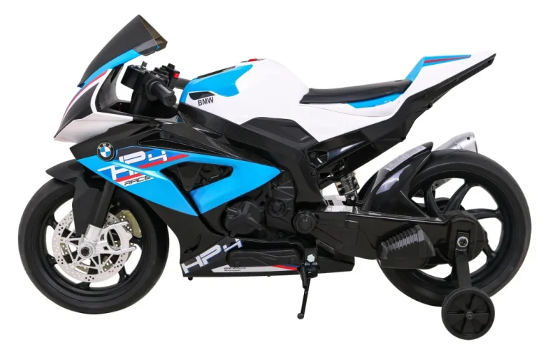Bmw Hp4 Dječji Motocikl Na Baterije, Plavi + Pomoćni Kotači + Spori Start + Eva + Mp3 Led, Plava Motor Na Akumulator 4