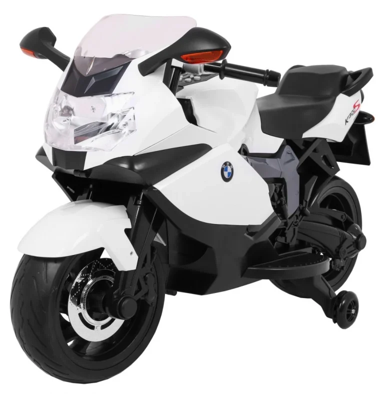Bmw K1300s Dječji Motocikl Na Baterije, Bijeli + Pomoćni Kotači + Zvukovi, Svjetla + Spori, Bijela 1