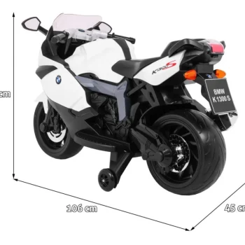 Bmw K1300s Dječji Motocikl Na Baterije, Bijeli + Pomoćni Kotači + Zvukovi, Svjetla + Spori, Bijela 2