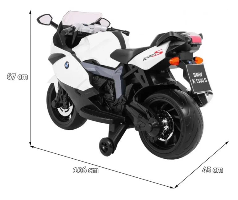 Bmw K1300s Dječji Motocikl Na Baterije, Bijeli + Pomoćni Kotači + Zvukovi, Svjetla + Spori, Bijela 2