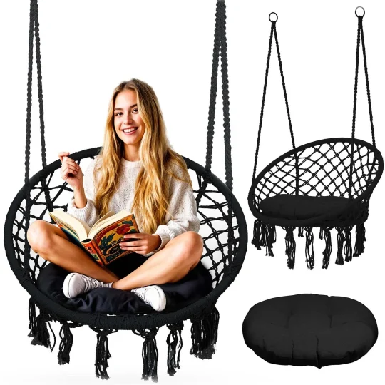 Boho Viseća Vrtna Ljuljačka, Crna (290011) 1