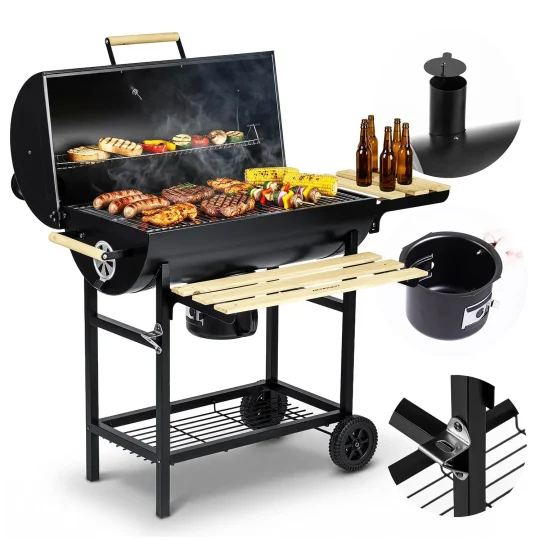 Bačva Za Vrtni Roštilj Na Drveni Ugljen S Dimnjakom, Policama + Termometrom + Posudom Za Pepeo Berdsen Bd 895 Crna 1