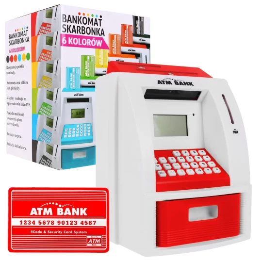 Bankomat Kasica Za Djecu 3+ Crveni S Karticom I Pin Om 1