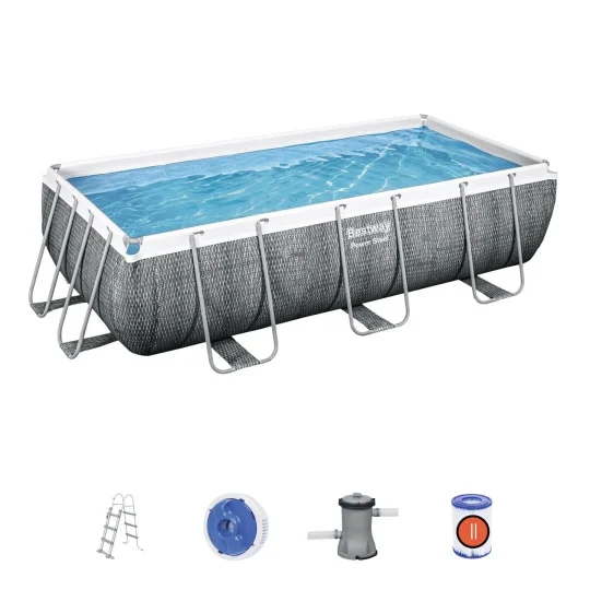 Bazen Power Steel Frame 404x201x100 Cm, Imitacija Ratana, 13x6 Stopa, Bestway 6 U 1 + Pumpa + 1