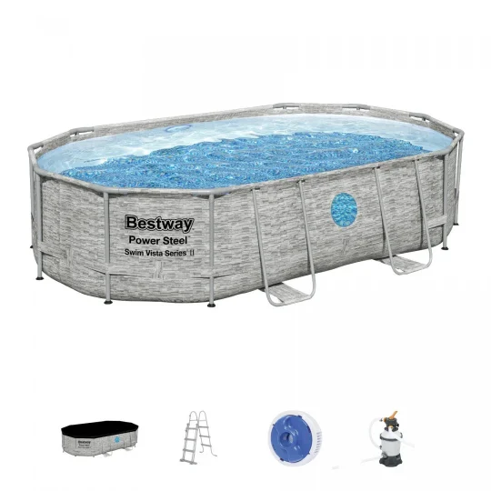 Bazen Power Steel Swim Vista Frame S Prozorom 488x305x107 16x10 Stopa Bestway 6 U 1 + Pumpa Za 1