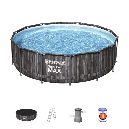 Bazen Steel Pro Max Frame 427x107 Cm, Imitacija Drva, 14 Ft, Bestway 5 U 1 + Pumpa + Ljestve 1
