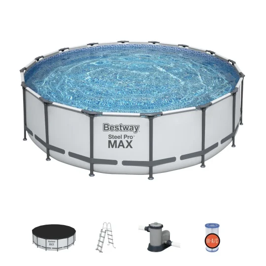 Bazen Steel Pro Max Frame 488x122 Sivi, 16 Stopa, Bestway 5 U 1 + Ljestve + Pokrov 1