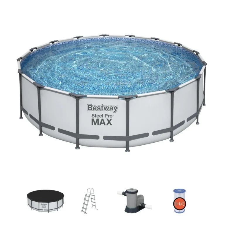 Bazen Steel Pro Max Frame 488x122 Sivi, 16 Stopa, Bestway 5 U 1 + Ljestve + Pokrov 1