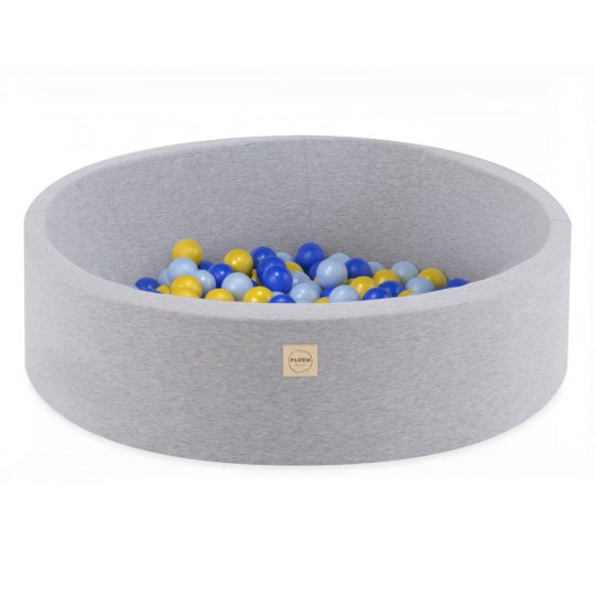 Bazen S Lopticama Plush Nest, Svijetlosiva, Okrugla, Pamučna, 90x30, 200 Loptica: Plava, žuta, Svijetloplava 1