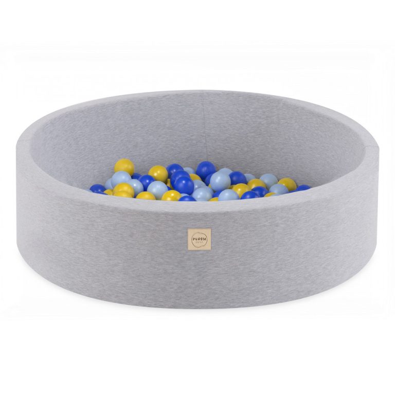 Bazen S Lopticama Plush Nest, Svijetlosiva, Okrugla, Pamučna, 90x30, 200 Loptica: Plava, žuta, Svijetloplava 1