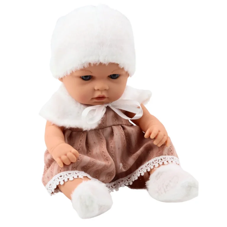 Beba Lutka U Bež Haljini S Ovratnikom I šeširom, 29 Cm 2
