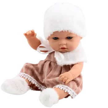 Beba Lutka U Bež Haljini S Ovratnikom I šeširom, 29 Cm 3