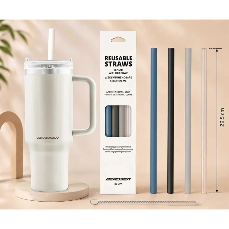 Berdsen Vakuumska Termos šalica Sa Setom Slamki 1180 Ml Krem 15