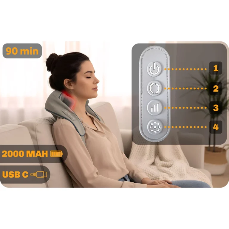 Bežični Shiatsu Masažer Za Vrat I Leđa Neo Sport Ns 505, 3 Načina Grijanja 13