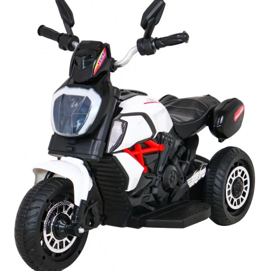 Brzi Turistički Motocikl Na Baterije Za Djecu, Bijeli + Audio + Svjetla + Eko Koža, Bijela Motor Na Akumulator 1
