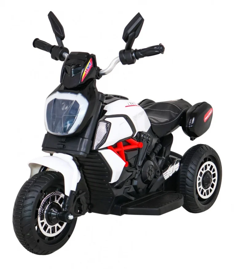 Brzi Turistički Motocikl Na Baterije Za Djecu, Bijeli + Audio + Svjetla + Eko Koža, Bijela Motor Na Akumulator 1