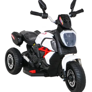 Brzi Turistički Motocikl Na Baterije Za Djecu, Bijeli + Audio + Svjetla + Eko Koža, Bijela Motor Na Akumulator 10