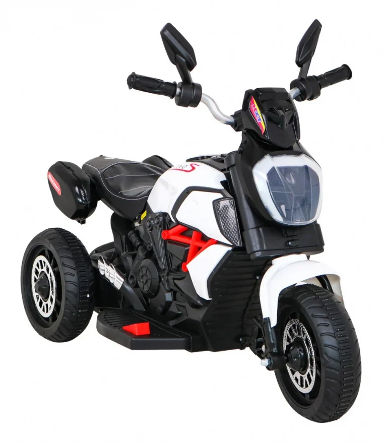 Brzi Turistički Motocikl Na Baterije Za Djecu, Bijeli + Audio + Svjetla + Eko Koža, Bijela Motor Na Akumulator 10