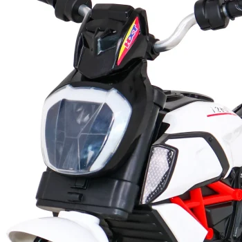 Brzi Turistički Motocikl Na Baterije Za Djecu, Bijeli + Audio + Svjetla + Eko Koža, Bijela Motor Na Akumulator 11
