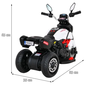 Brzi Turistički Motocikl Na Baterije Za Djecu, Bijeli + Audio + Svjetla + Eko Koža, Bijela Motor Na Akumulator 2