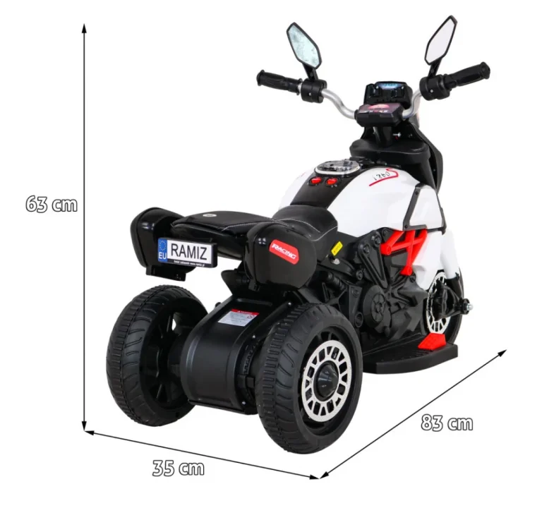 Brzi Turistički Motocikl Na Baterije Za Djecu, Bijeli + Audio + Svjetla + Eko Koža, Bijela Motor Na Akumulator 2
