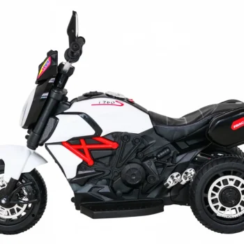 Brzi Turistički Motocikl Na Baterije Za Djecu, Bijeli + Audio + Svjetla + Eko Koža, Bijela Motor Na Akumulator 4
