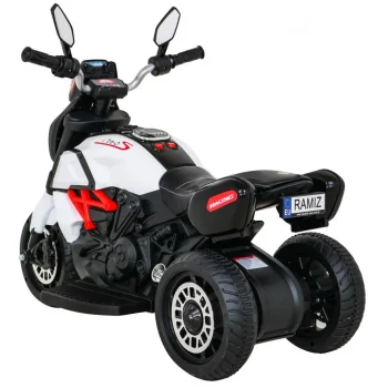 Brzi Turistički Motocikl Na Baterije Za Djecu, Bijeli + Audio + Svjetla + Eko Koža, Bijela Motor Na Akumulator 5